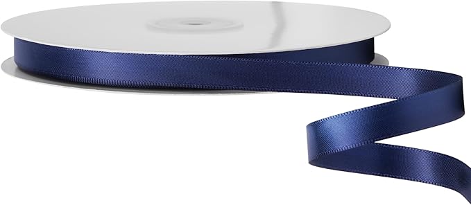 LIUYAXI Navy Blue Double Faced Satin Ribbon, 3/8" X Continuous 25 Yards, Ribbons Perfect for Gift Wrapping Bows Bouquet Wedding Decor DIY Craft and More