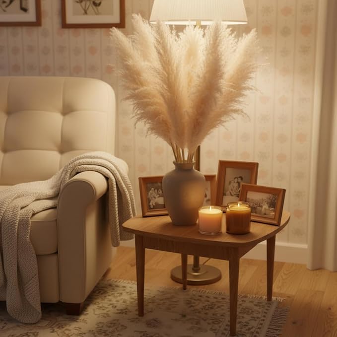 20 Stems Natural Pampas Grass Decor 40" Tall Dreid Pampas Grass for Wedding, Party, Farmhouse, Fluffy Dreid Flowers Boho Home Decor Beige & White