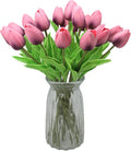 Artificial Flowers 10 Heads Mini Real Touch Artificial Tulip for Home Wedding Party Centerpiece Decoration (Dark Berry Pink)