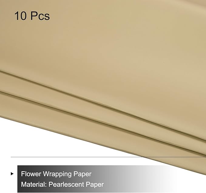 MECCANIXITY Pearlescent Film Flower Wrapping Paper 22.8x22.8 Inch Waterproof for DIY Crafts, Gift/Gift Box Packaging Beige Pack of 10