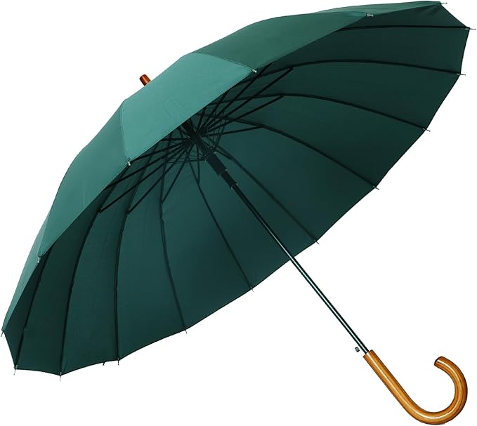 SoulRain 16 Ribs 48" Stick Umbrella Auto Open Solid Color Fashionable and Simple，Arc Classic Wood Handle，Windproof Unbreakable Stick Rain Umbrella