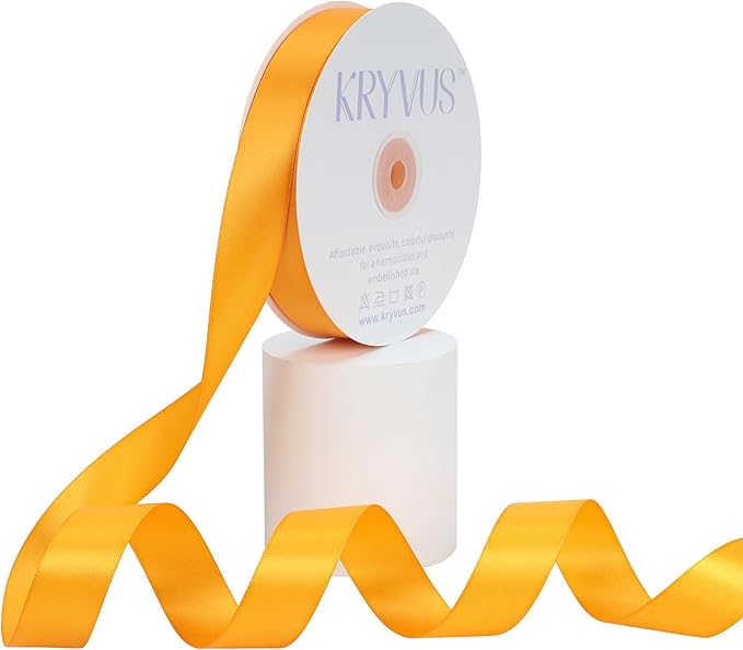 Yellow Gold Satin Ribbon, Double Faced 1 Inch X 50 Yards Yellow Gold Ribbon, Premium Satin Ribbon for Gift Wrapping, Crafts, Hair Bow Making, Sewing, Flower Bouquet, Wedding Party Decor