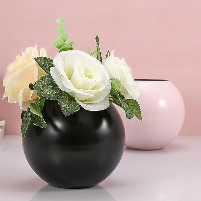 Gold Flower Vase Small Decorative Metal Vases for Table Centerpieces, MIATTCLD Round Gold Plant Pot Home Decor Ideal for Weddings, Parties, Anniversary, Living Room, Restaurants (Pink)