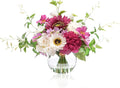 Artificial Flowers Centerpieces in Glass Vase with Fake Water, Silk White Rose Sunflowers Peony Bouquet with Vase for Birthday Party Wedding Dinning Table Office Hotel Decor (Fuchsia Mixed Plus)