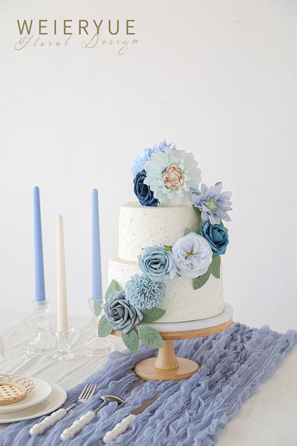 Artificial Flower Box Set Silk Fake Flowers DIY Center Cake Decoration Wedding Bouquet Corsage Home Decor Outdoor Decor Gift (Blue)