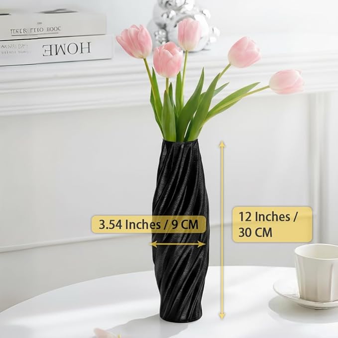 Black Sculptural Ceramic Vase, Modern Irregular Shape Decorative Vase for Home Decor, Minimalist Artistic Tabletop Centerpiece for Living Room Bedroom Office