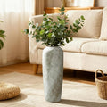 19.7 Inch Rustic Ceramic Tall Floor Vase, Slim Tapered Rustic Farmhouse Vase for Dried Stems & Pampas, Neutral Beige Decorative Vase for Living Room