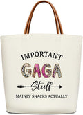 Canvas Tote Bag for Women, Important Stuff Bag with Leather Handle, Reusable Grocery Bags for Shopping Beach Travel
