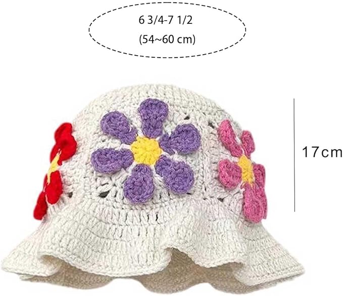 Crochet Bucket Hat for Women Flower Knit Hat Hollow Out Foldable Cap Hats