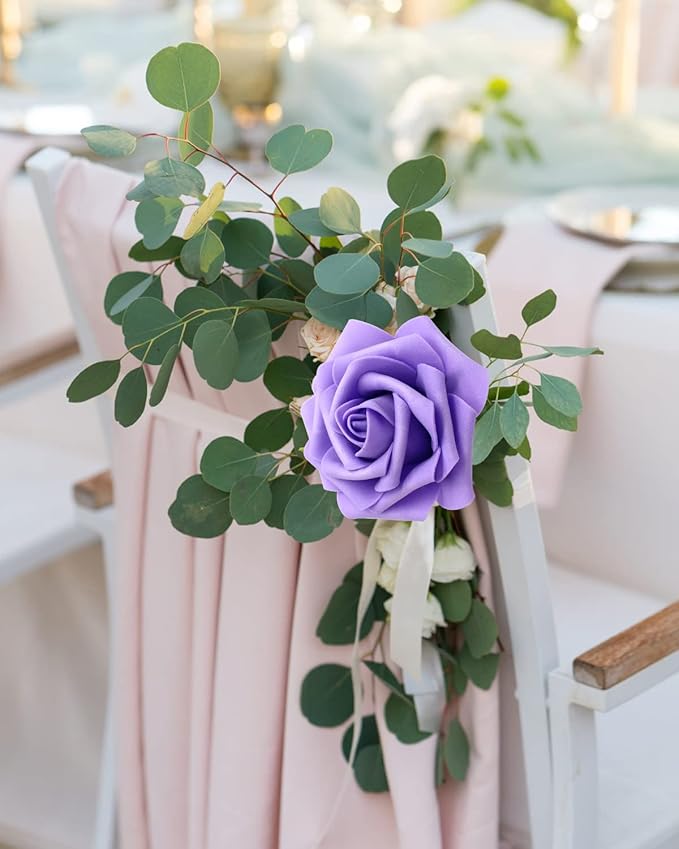 Artificial Flowers Realistic Roses, 25pcs Purple & White Real Looking Fake Roses with Stem for DIY Wedding Bouquets Centerpieces Bridal Shower PartyRomantic Decorations (25pcs, Shades of Purple)
