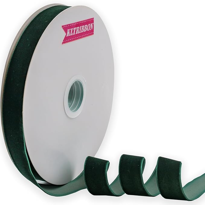 Nylon Velvet Ribbon Single Faced,1 Inch X 25Yards Spool (Dk Green)