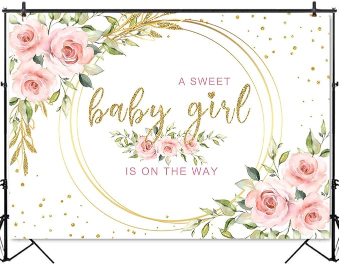 Mocsicka Floral Sweet Baby Girl Backdrop It's a Girl Baby Shower Background Watercolor Pink Floral Baby Shower Party Cake Table Decoration Photo Booth Props (8x6ft)