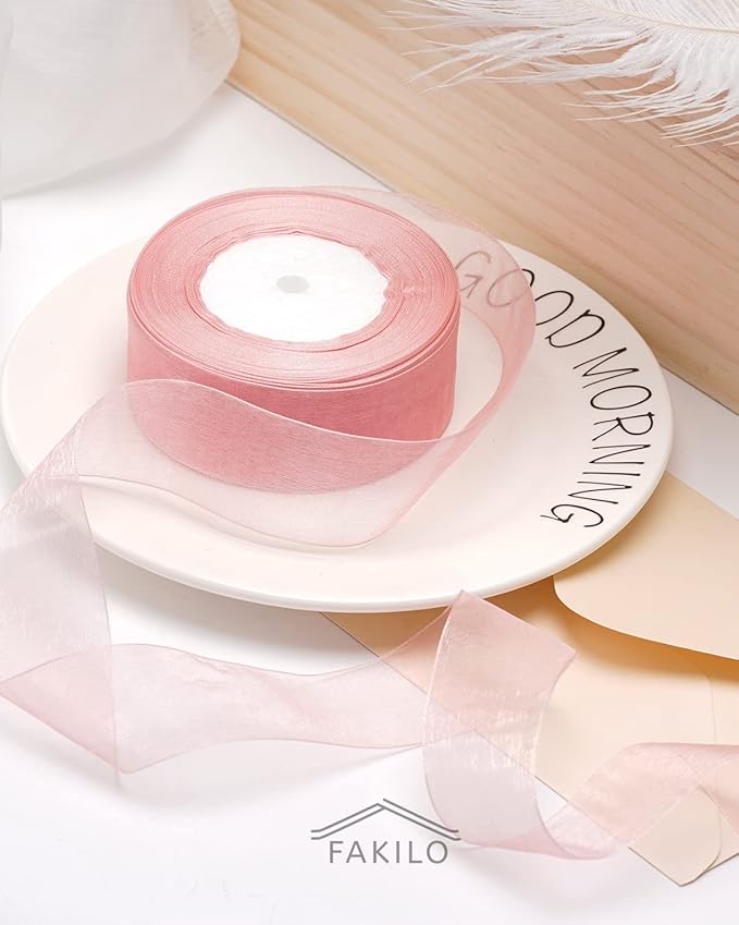 2 Roll Pink Organza Ribbon 2 Inch for Wedding, Gift Wrapping, Invitations, Party Decoration, Crafts