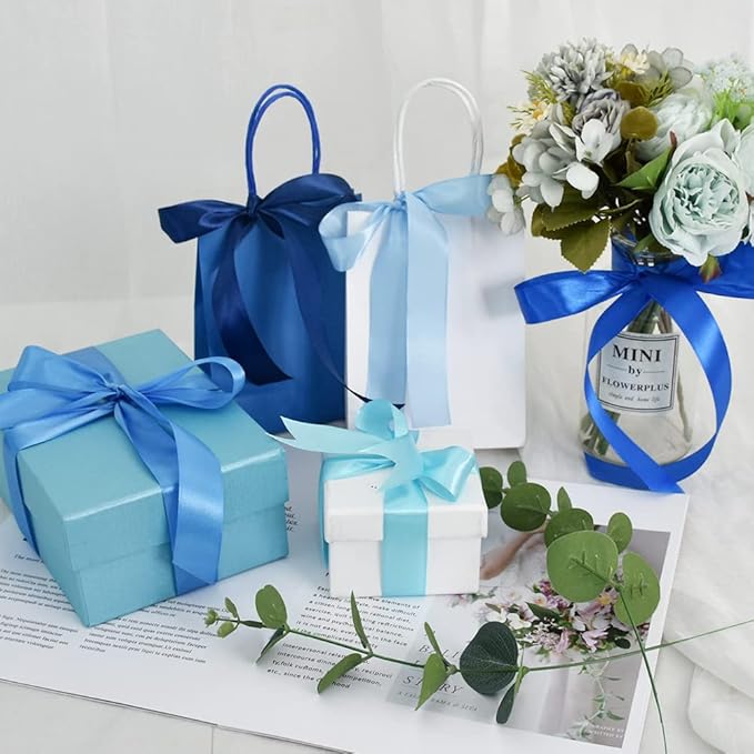 TONIFUL 1 Inch x 125 Yards 5 Colors Satin Ribbon Rolls, Mixed Blue Color Set Fabric Ribbon for Gift Wrapping Embellish Wedding Birthday Party Decoration Bow Making Floral Craft Sewing（Blue）