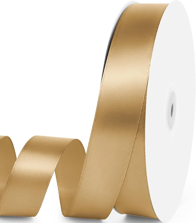 1" x 100 Yards Satin Ribbon - Champagne Gold Silk Ribbon with Spool - Ideal for Gift Wrapping, Floral Bouquets, Crafts, Wedding Party Decorations, Christmas and Sewing Projects