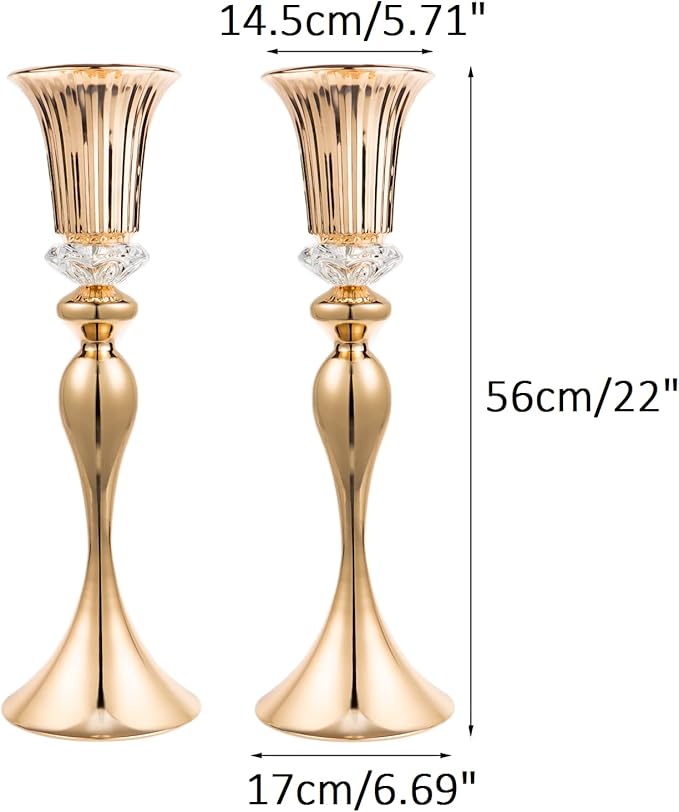 Metal Trumpet Wedding Flower Vases, 22" Tall Elegant Table Centerpiece Vases, Gold Flower Arrangement Stands for Anniversary Ceremony Birthday Party Event Wedding Home Decoration (Gold, 22"-2pcs)