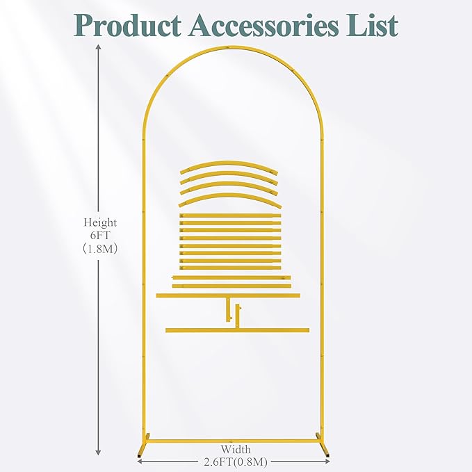 Fomcet 6FTx2.6FT Metal Gold Wedding Arch Backdrop Stand Balloon Arched Frame for Ceremony Birthday Party Graduation Bridal Baby Shower Anniversary Background Decoration