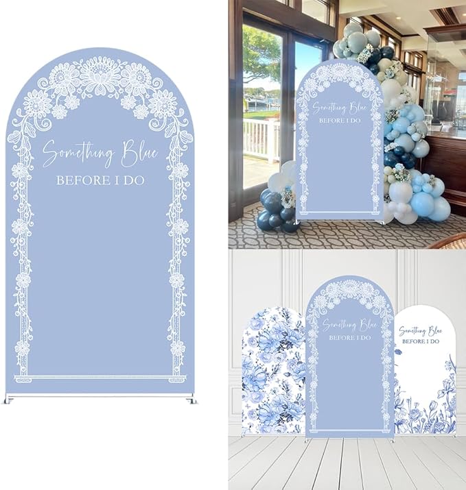 Something Blue Before I Do Arch Backdrop Cover Wedding Bridal Shower Bride to be Toile Party Arch Fabric Cover Blue Bloom Floral Baby Shower Decors (4X7.2ft,4287)