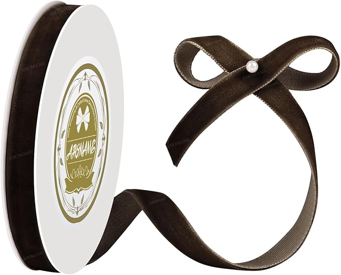 Brown Velvet Ribbon 3/8 inches x 5 Yards for Gift Wrapping, Crafts, Christmas Tree, Christmas Wreath, Bow Making, Vintage Fabric Brown Velvet Ribbon on The Spool for DIY