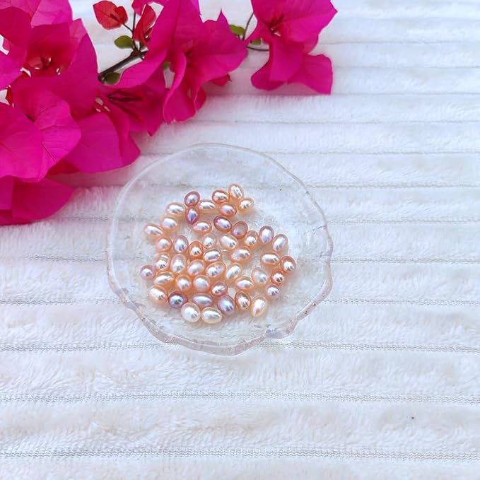50 Pcs Real Pearls for Jewelry Making AAA 7-8 mm Non-Porous Natural Pearls Beads Oval Bead Loose Gemstone Bead Crafts Gift for Women,DIY Gifts.