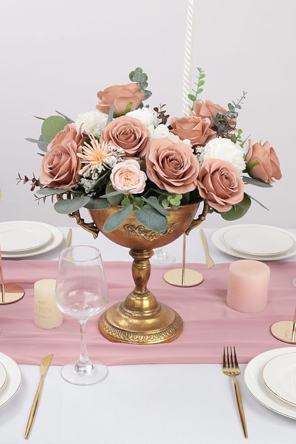 30pcs Roses Artificial Flowers Dusty Rose Fake Flowers with Long Stems Silk Flowers for Wedding Bouquet Centerpices Decorations Party Bridal Baby Shower Home Decor