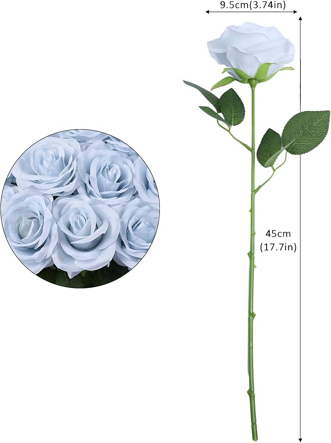 30 pcs Artificial Rose Flower Ice Blue Rose Flower with Long Stem Silk Roses Bouquet for Wedding Bridal Shower Party Home Decoration