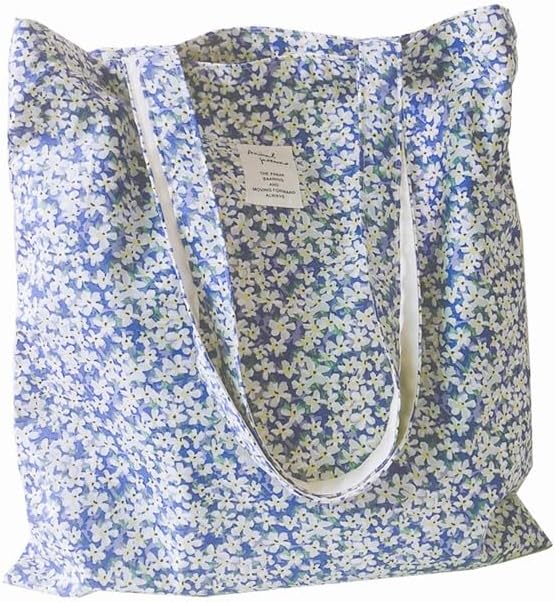 Cotton Canvas Tote Bag Reusable Soft Grocery Cloth Bag Floral Shoulder Bag for Beach Travel Shopping