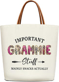 Canvas Tote Bag for Women, Important Stuff Bag with Leather Handle, Reusable Grocery Bags for Shopping Beach Travel