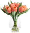 WELL KNOWN 12 Pcs Fake Tulips Artificial Flowers in Vase with Faux Water, Peach Pink Foam Tulips Arrangements with Vase for Home Office Wedding Dining Table Centerpiece Party Decor & Birthday Gift