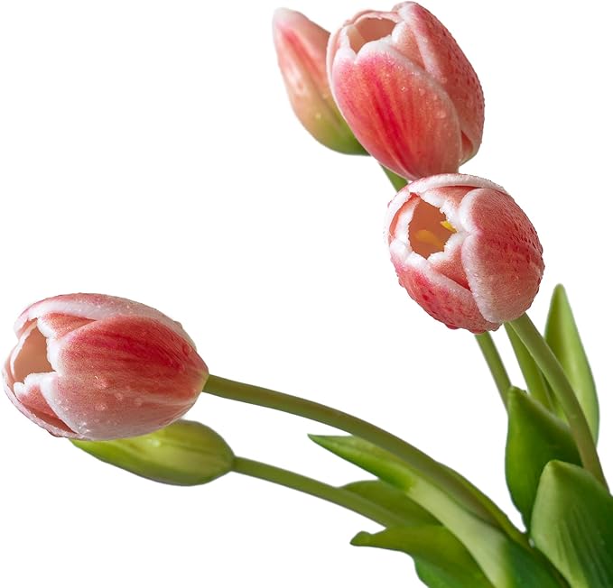 15pcs Artificial Tulips Flowers, Real Touch Latex Bouquet, Fake Tulips for Office Wedding Party Home Kitchen Garden Decoration-B Coral Pink
