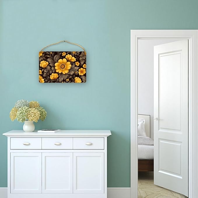 Opulent Black & Gold Floral Dining Wooden Sign 12x8 Inch - Inviting Dining Room Decors for Hosts & Floral Aficionados, Grand Accent to Enhance Gatherings with Vintage Floral Elegance