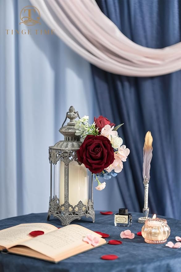 TINGE TIME Artificial Flowers Combo Mix Silk Flowers Pink Roses w/stem for DIY Wedding Bridal Bouquets Baby Shower Floral Arrangement Table Centerpieces Home Decorations (Red & Navy Blue & Pink)