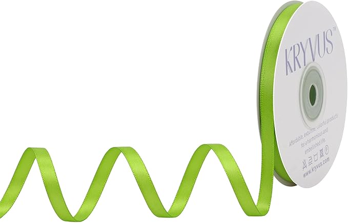 Apple Green Satin Ribbon, Double Faced 1/4 Inch X 25 Yards Apple Green Ribbon, Premium Satin Ribbon for Gift Wrapping, Crafts, Hair Bow Making, Sewing, Flower Bouquet, Wedding Party Decor