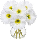 Briful Gerbera Daisy Artificial Flowers, Fake Daisy Flowers in Glass Vase with Faux Water,Real Touch Silk Faux Flowers with Stems for Home Bookshelf Tabletop Bathroom Decorations,White