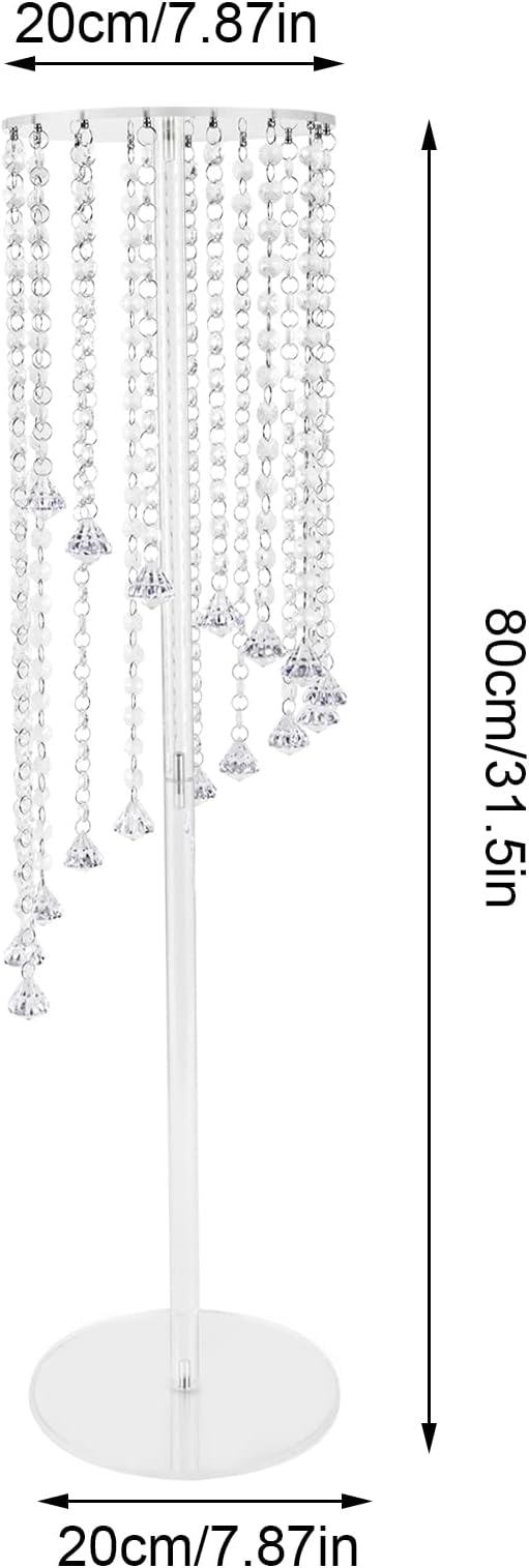 10 Pcs Acrylic Column Flower Stand with Chandelier Crystals, Clear Acrylic Tall Vases Fancy Metal Vase Stand for Weddings and Parties 7.87 x 7.87 x 31.5 Inch