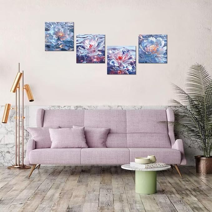 Pankila Abstract Canvas Flowers Wall Art Floral Poster White Red Flower Wall Decor Life Pictures for Living Room Bedroom Bathroom Home Decorations Framed Artwork Ready to Hang (16''W x 16''H x 4)
