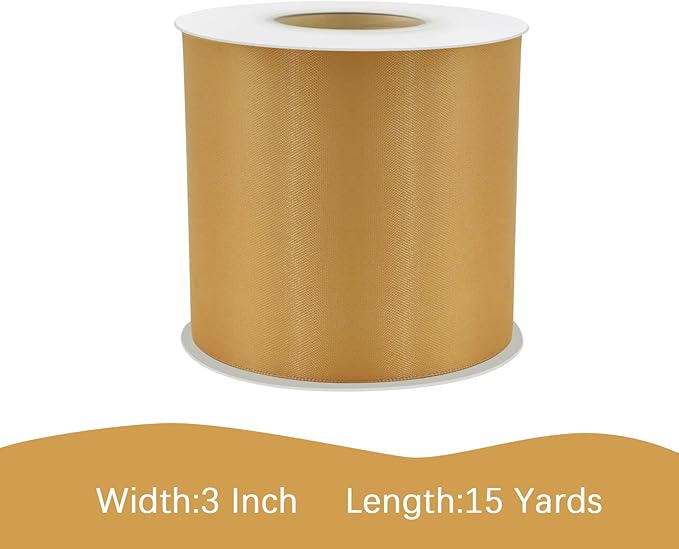 Old Gold Satin Ribbon 3 inch X 15 Yards Polyester Ribbon for Gift Wrapping Very Suitable for Weddings Party Hair Bow Invitation Decorations and More