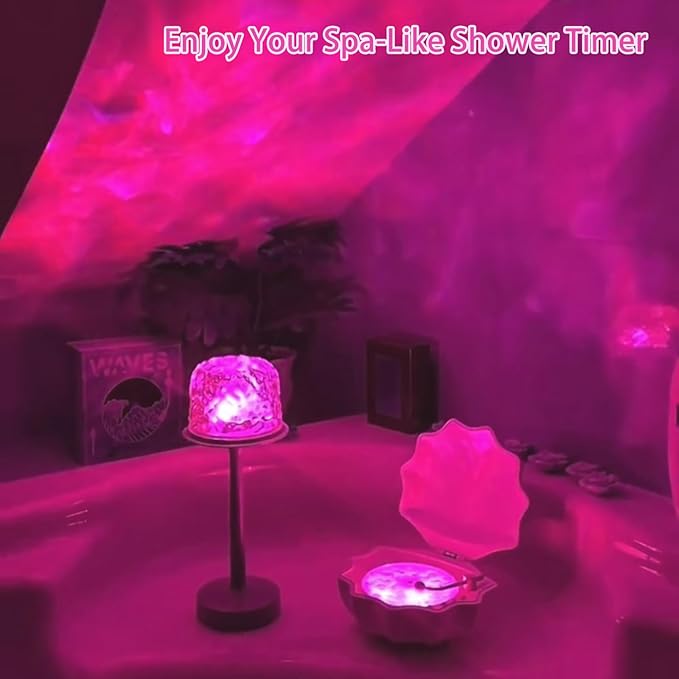 Waterproof Shower Lamp Cordless, Rechargeable Shower Light with 16 Color Ocean Wave Lights Projector, Rechargeable Bathroom Lamp with Touch & Remote Control,Spa-Like Mood Light for Bathtub/Shower