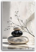 Gray and black stone pile and dried flowers poster canvas wall art in harmony Minimalist wall art for tranquil homes and mindful spaces 24x36in Frameless