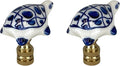 Royal Designs, Inc. Porcelain Turtle Finial for Lamp Shade, Polished Brass, Blue & White, Pack of 2