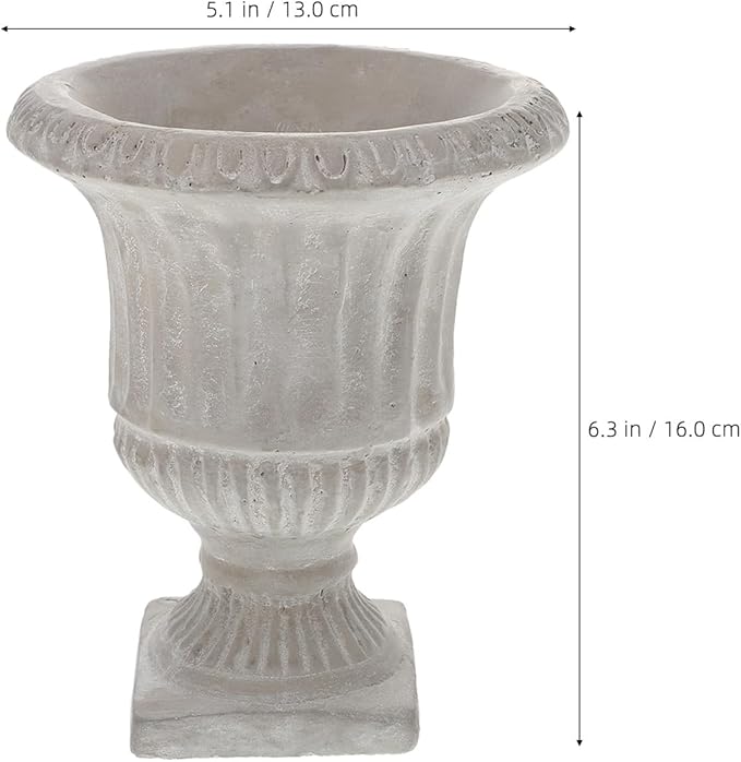 Cabilock Classic Urn Planter Cement Flower Vase, Modern Hydroponic Plant Bottle with Vertical Stripes Design for Patio Home Garden Decor (6.29X4.52X4.52inch)