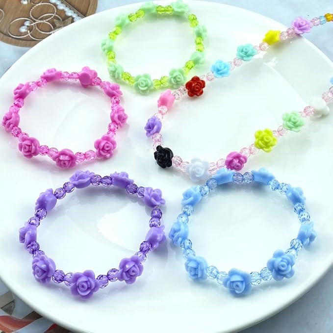 200pcs Acrylic Rose Flower Beads Candy Color Flat Back Spacer Beads Loose Pastel Colorful Decor for DIY Crafts Jewelry Making Bracelet Necklace Earrings(Violet)