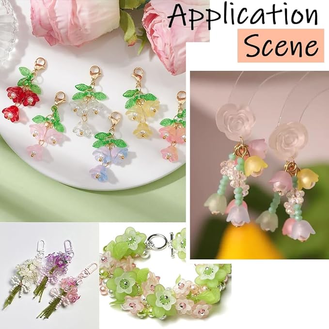 SUNNYCLUE 1 Box 500Pcs Acrylic Flower Beads Kit Flowers and Leaves Beads Set Cute Green Leaf Colorful Floral Blossom Caps Spring Themed Spacer for Jewelry Making DIY Necklace Bracelet Crafts Women