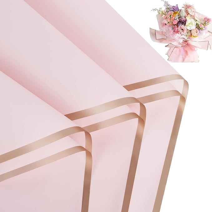 FUHITIM 20 Sheets Flower Wrapping Paper - Waterproof Floral Bouquet Packaging Paper for DIY Crafts，Florist Supplies Packaging Paper for Wedding Birthday Gift(Pink)