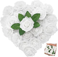 [25PCS] White Roses Artificial Flowers with Stem Real Touch Fake Foam Roses for Decoration DIY Wedding Bouquets Centerpieces Bridal Shower Mothers Day Party Flower Arrangements Home Decor