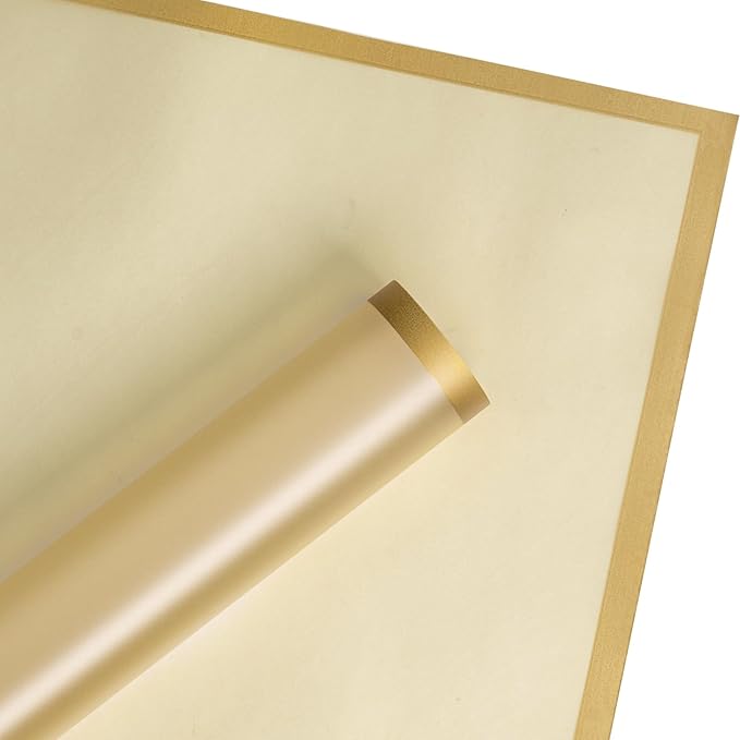 WRAPAHOLIC 20 Sheets Flower Wrapping Paper - 22.4 x 22.4 inch Gold Border Water-Resistant Floral Bouquet Wrapping Paper for Wedding Birthday Gift DIY