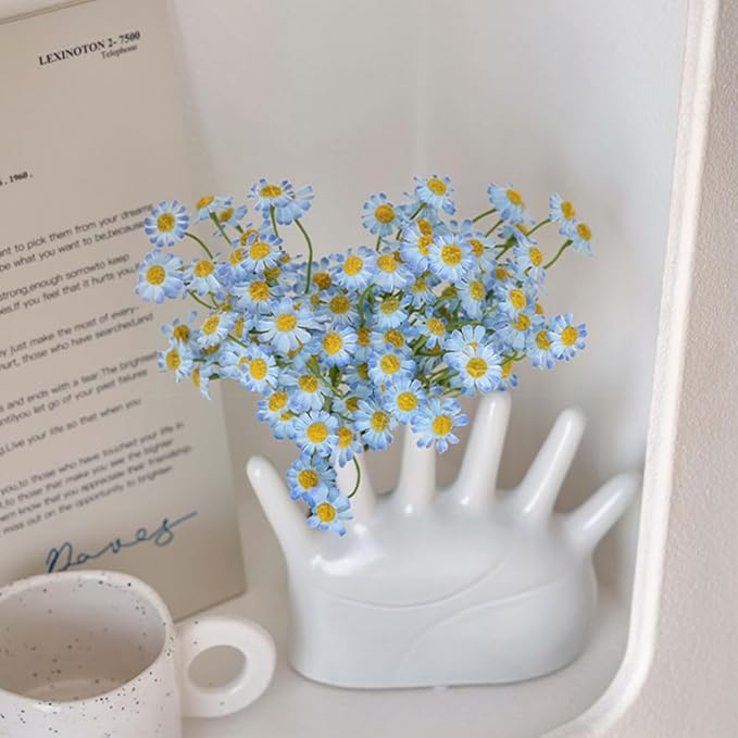 Small Blue Daisy Flowers Artificial,2 Bouquet/12Pcs 10 Inch Fake Daisies,Spring Summer Wild Flower for Party Decor，Home Decor Indoor (Blue)