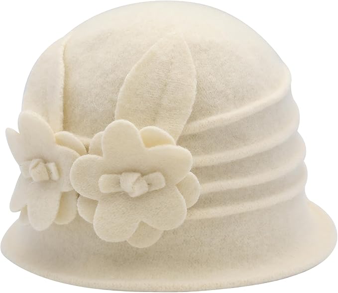 ZLYC Women Wool Cloche Bucket Hat 1920s Vintage Dress Winter Hats with Flower Accent