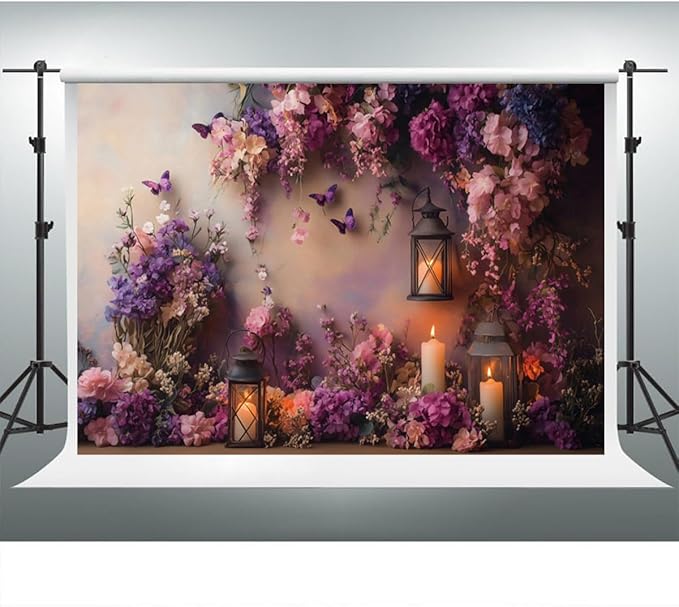 YongFoto Elegant Flower Wall Backdrop 12x10ft Floral Butterfly Candle Photography Background Baby Bridal Shower Wedding Girl Birthday Party Banner Room Decor Portrait Photoshoot Wallpaper Photo Booth