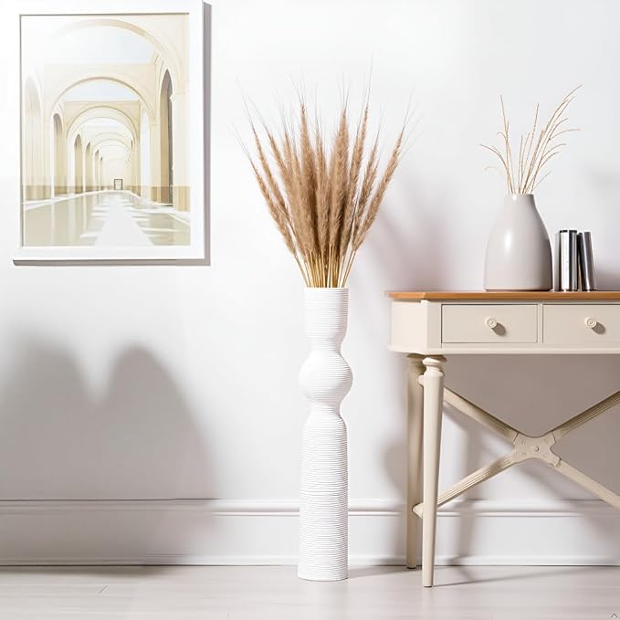 White Vases, 23.62'' Tall Floor Vase with 13.5'' Mouth & 4.3'' Base, Ideal for Dried Pampas Grass & Home Decor, Modern Floor Vase for Living Room/Entryway